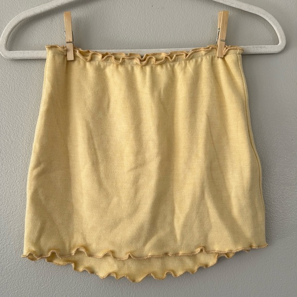 Tiger Mist Pale Yellow Knit Mini Skirt - Lettuce Hem - Picture 1 of 5